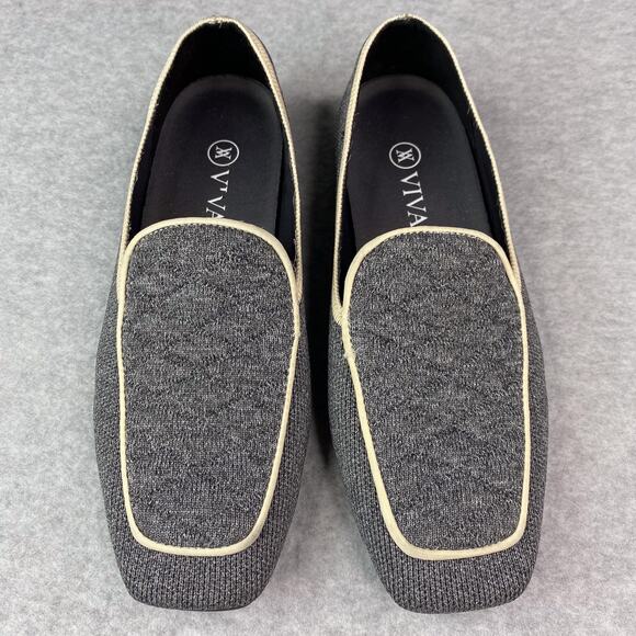 Vivaia Grey Leona Square Toe Quilted Loafers Size 37 US 6.5 - Picture 1 of 11
